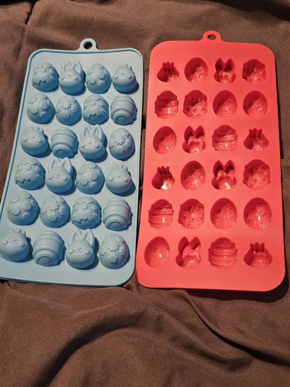 Easter Bunny & Egg Silicone Mold Duo - Light Blue & Coral